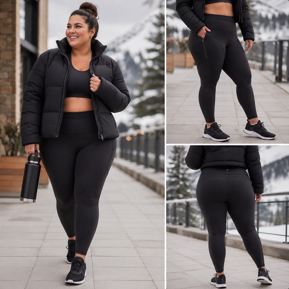 Athleta Rainier Tight 1X Plus Black High Rise Fleece Zip Pockets NWT Supersonic
